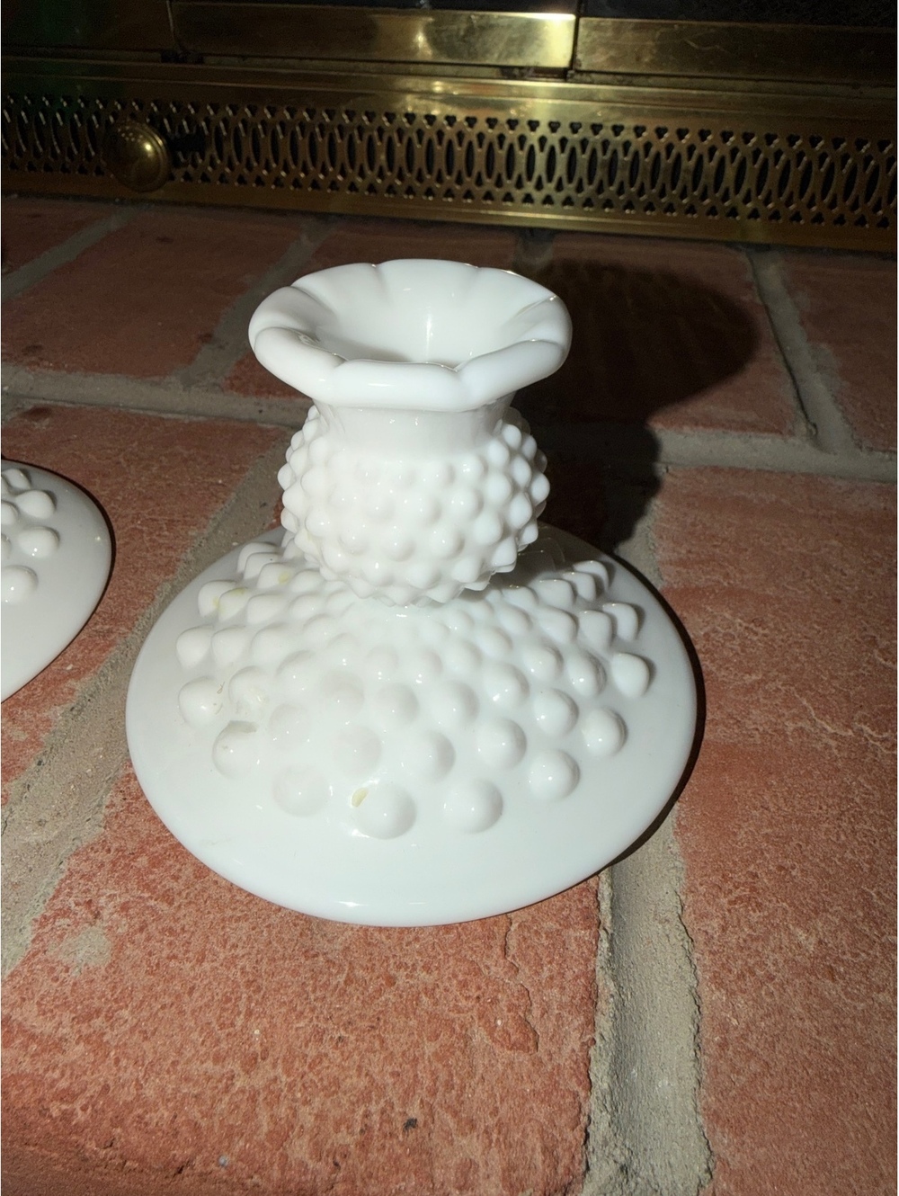 White hobnail covered dish